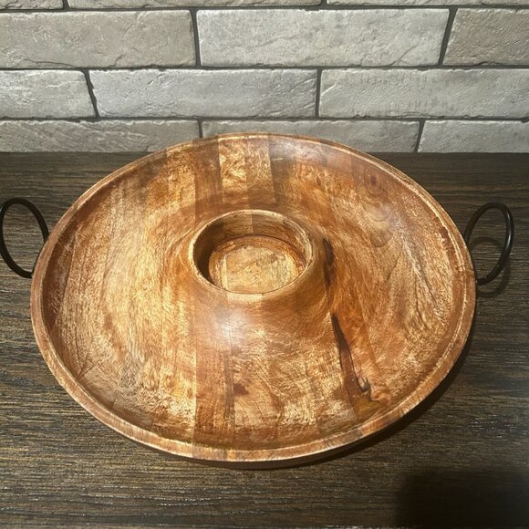 NWT Wooden Chip & Dip Serving Tray Appetizer Platter Dish Bowl Serveware - Picture 5 of 13